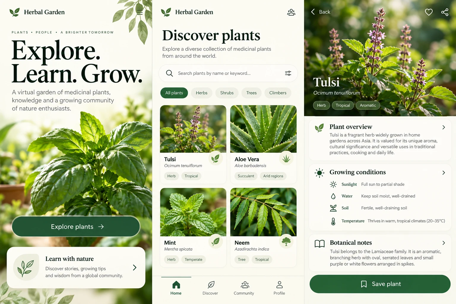 Virtual Herbal Garden — illustrative left mobile preview