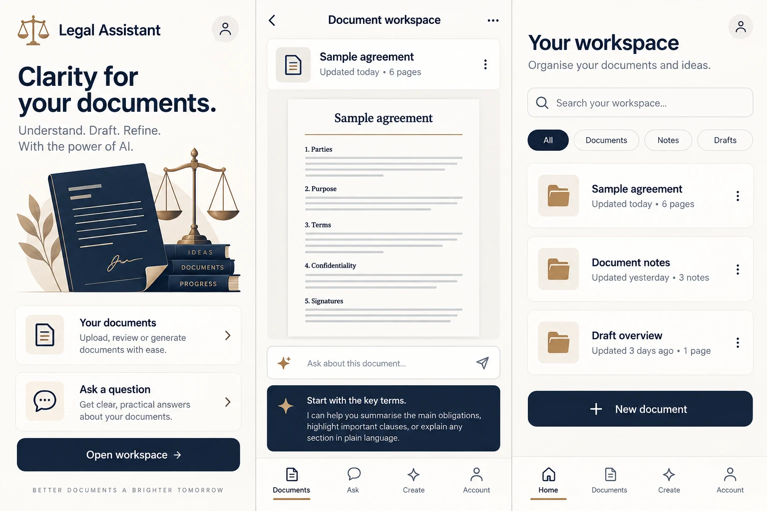 Legal Document Assistant — illustrative left mobile preview